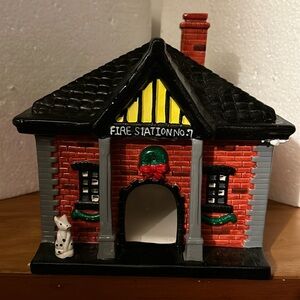 Christmas village house fireman, dalmatian, firefighter, first responder ceramic